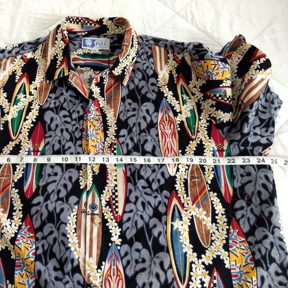 RJC Vintage Shirt Men's XL Multicolor Surf Boards Floral Button Hawaiian Pocket - Picture 11 of 12